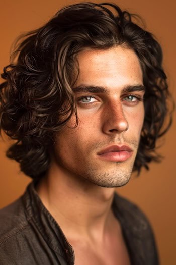 Textured Curly Bob Hairstyle on a man with brown hair.
