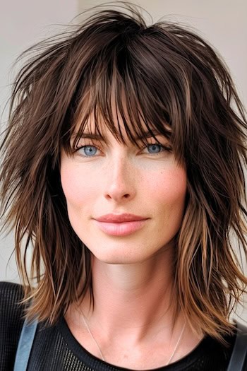 Shaggy Piecey Layers Hairstyle on a woman with brown hair.