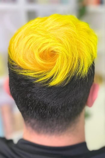 Yellow Burst Fade with Dark Sides Men's Haircut