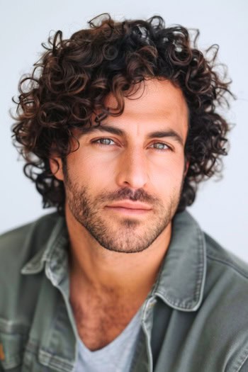 Curly Crop Medium-Length Hairstyle For Men.