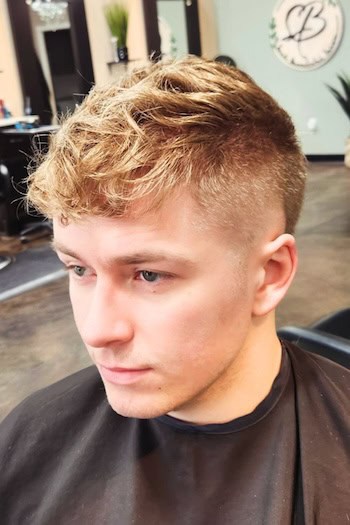 Wavy Fringe with Low Fade Men's Haircut