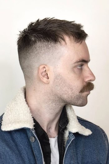 Textured Crop with High Fade Men's Haircut, side view.