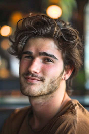 Medium Tousled Waves Hairstyle For Men.
