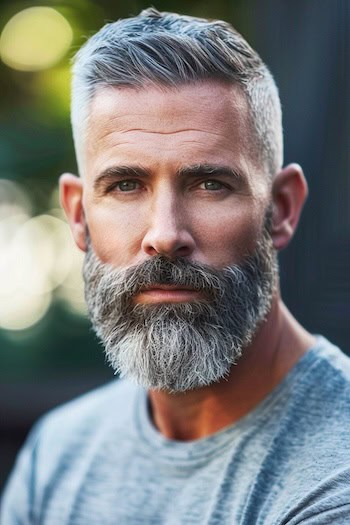 Silver Crew Cut with Beard Haircut For Men.