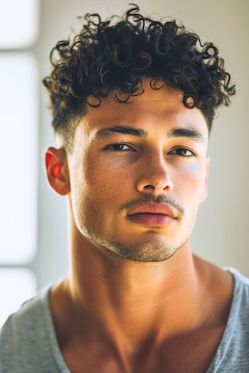 Tight Curly Top Medium-Length Hairstyle For Men.