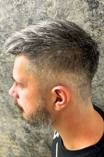 Crew Cut with Mid Fade Men's Haircut, side view.