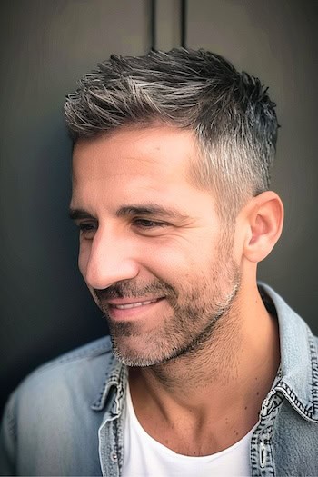 Salt and Pepper Crew Cut Haircut For Men.