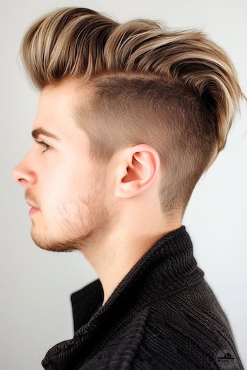 Disconnected Pompadour Medium-Length Hairstyle For Men.
