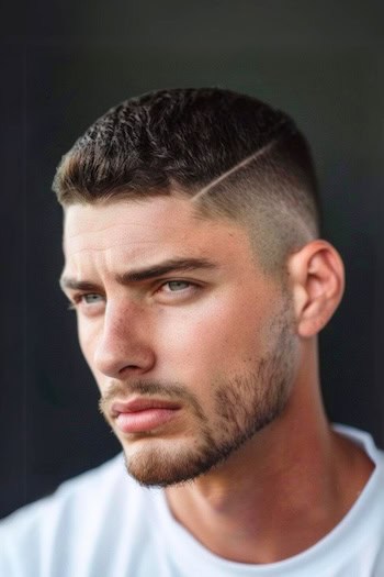 Short Crew Cut with Line Haircut For Men.