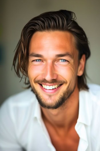 Slicked Back with Side Part Medium-Length Hairstyle For Men.