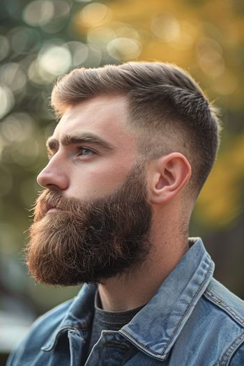 Crew Cut with Full Beard Haircut For Men.