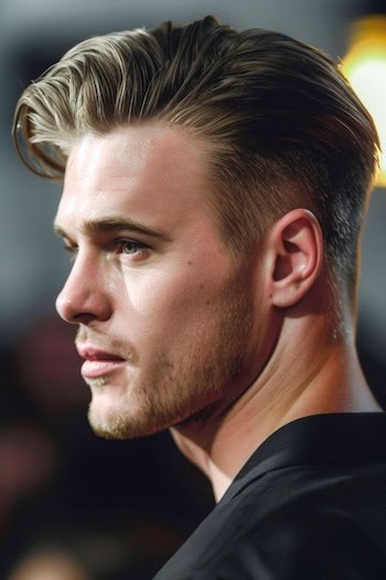 Slicked Back with Undercut Medium-Length Hairstyle For Men.