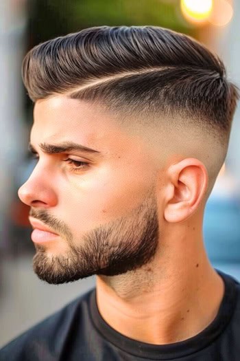Mid Fade Crew Cut with Line Haircut For Men.