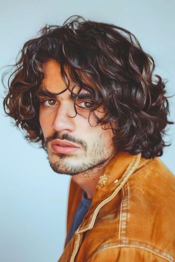 Tousled Curly Bob Medium-Length Hairstyle For Men.