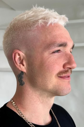 Platinum Crew Cut with Fade Men's Haircut, side view.