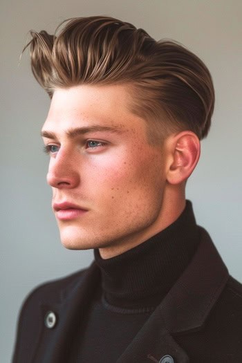 Slicked Back with Undercut Medium-Length Hairstyle For Men.