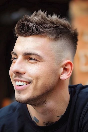 Textured Crew Cut with High Fade Haircut For Men.