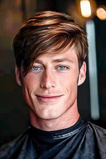 Textured Layers with Deep Side Part Medium-Length Hairstyle For Men.