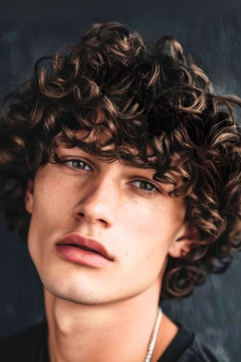 Curly Bowl Cut Hairstyle on a man with brown hair.