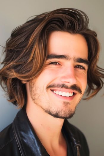 Medium Slicked Back Layers Medium-Length Hairstyle For Men.
