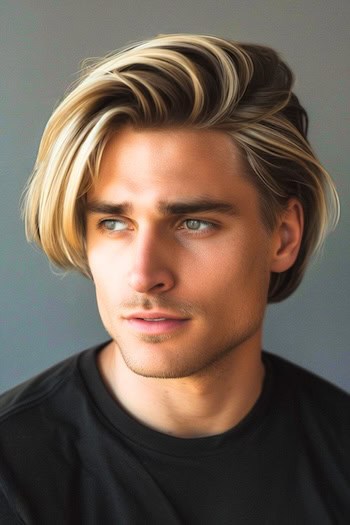Mid-Length Voluminous Cut with Side Part Medium-Length Hairstyle For Men.