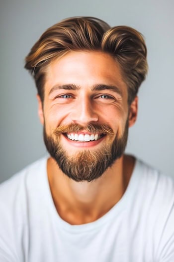 Quiff with Short Beard Medium-Length Hairstyle For Men.
