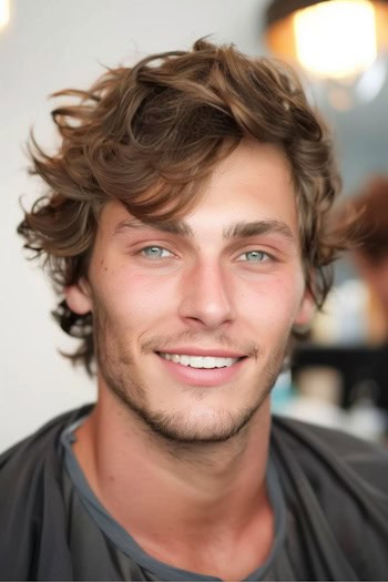 Medium-Length Feathered Waves Hairstyle For Men.