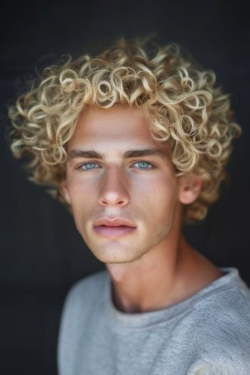 Cropped Curls for Thick Hair Hairstyle on a man with blonde curly hair.