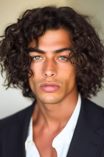 Curly Bob Hairstyle on a man with brown hair.