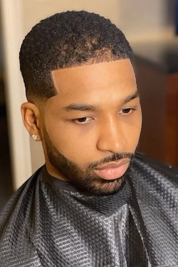Short Taper Fade with Sharp Line Up and Beard Men's Haircut