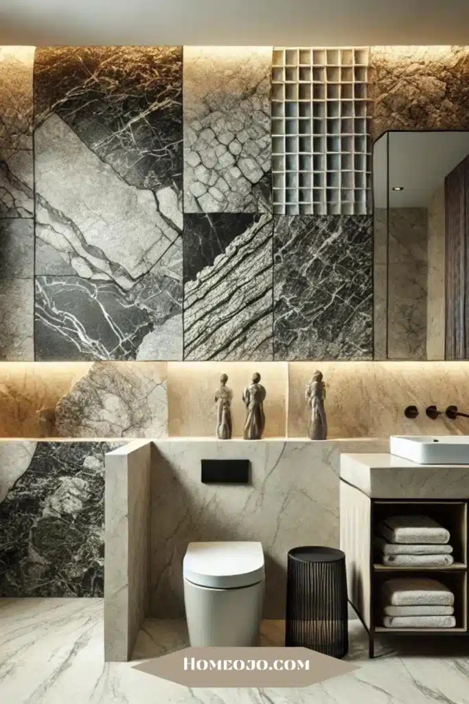 Stone feature bathroom wall