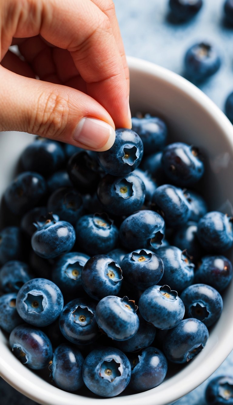 Blueberries being gently smushed, releasing a sweet aroma