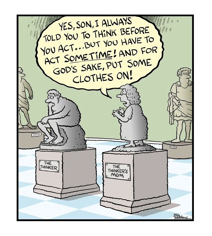 A comic shows a statue labeled