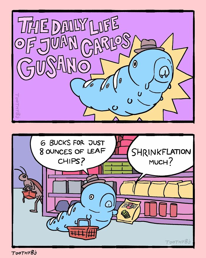 A cartoon worm wearing a hat examines a bag of