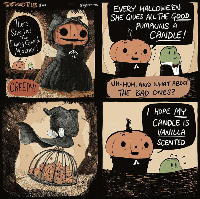 The fairy gourd mother rewards good pumpkins with candles—leaving bad ones ambiguous.