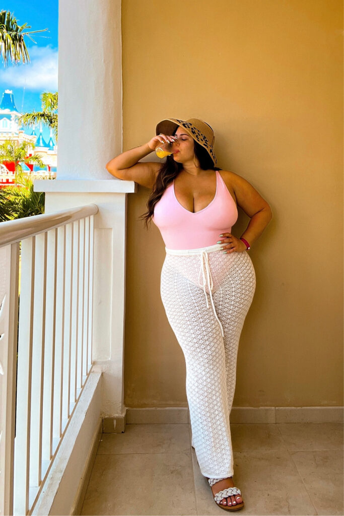 Women’s Deep V-Neck One-Piece Swimsuit with Soft Stretch Fabric, Full Bust Support, Light Pink Swimwear